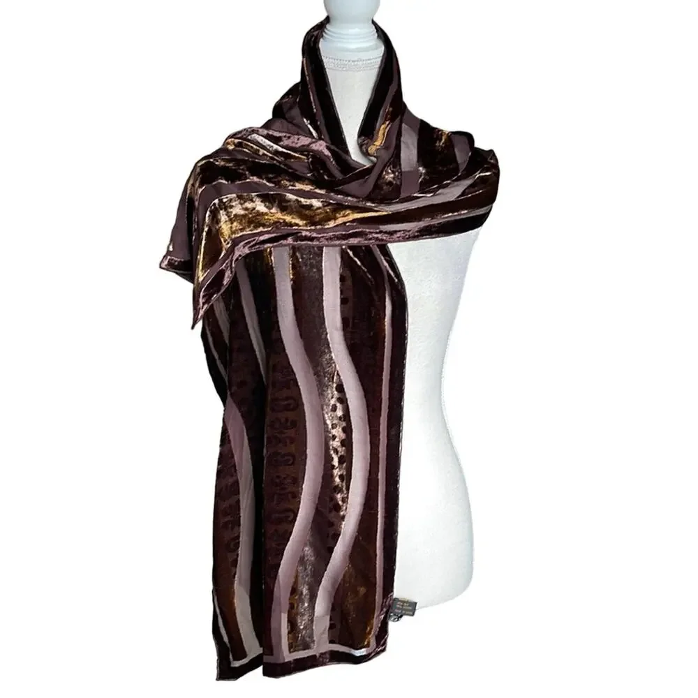 J&X NY Silk Blend‎ Velvet And Mesh Scarf 61x13 INVL1